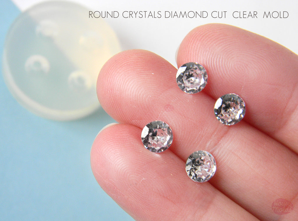 Round Cut Diamond NEW SIZES -  4 cavities Mold for your precious  keepsakes - from 2 to 10 mm diameter