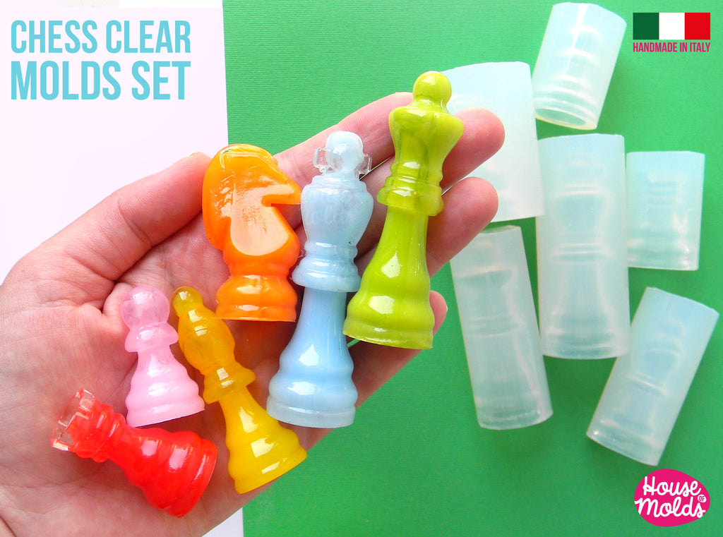 3D CHESS SET 6  Clear Silicone Molds  - 6 chess pieces for play standard size - house of molds design