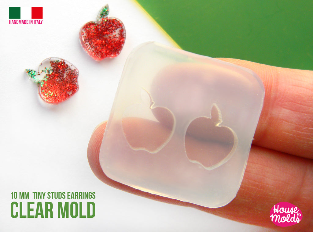 Apples Tiny studs earrings  Clear Mold - 10 x 11 mm   -  thickness 3 mm - super shiny - house of molds