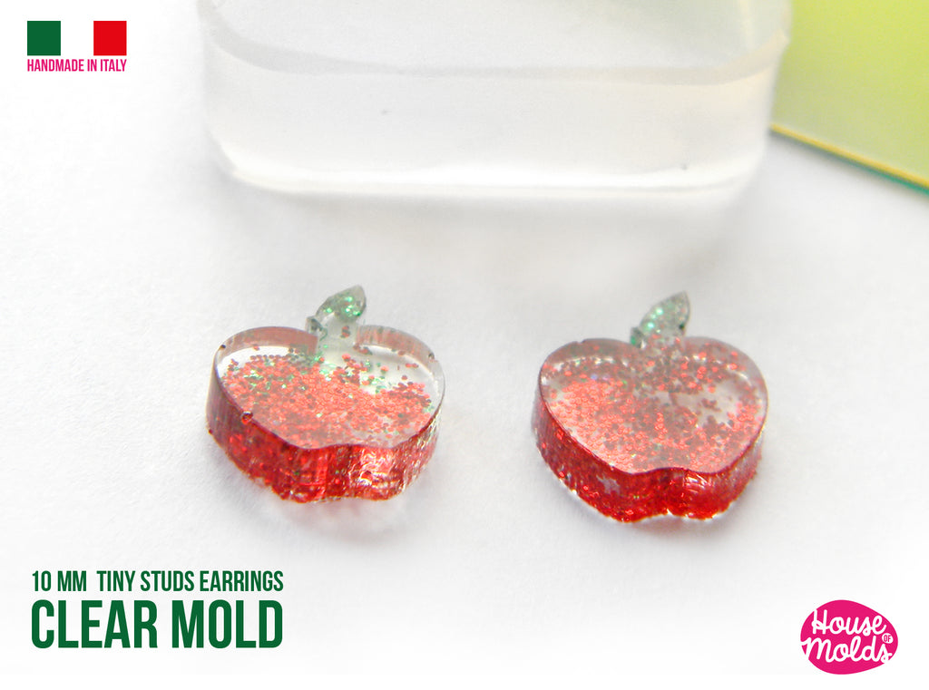 Apples Tiny studs earrings  Clear Mold - 10 x 11 mm   -  thickness 3 mm - super shiny - house of molds