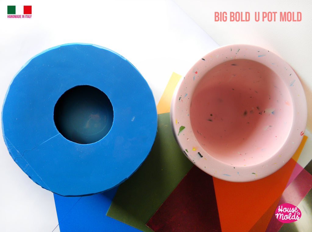 BIG BOLD U VASE SILICONE MOLD 13,5 cm tall x 20,2 cm diameter - SUPER GLOSSY- ideal for Resin , Cement , Plaster , Jesmonite  HOUSE OF MOLDS 2022