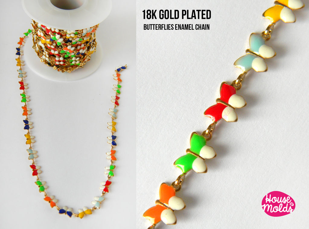 1 Meter Butterflies Enamel 18K Gold Plated Chain - 6 mm  butterflies linked- for necklace or bracelets making