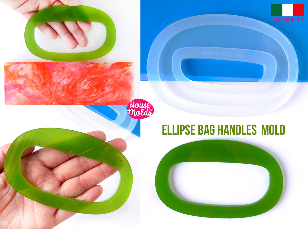 Ellipse Bag Handles Clear Mold , Handles measurements  12,2 cm x 7,5 cm -5 mm thickness - super shiny casting exclusive from  House of molds