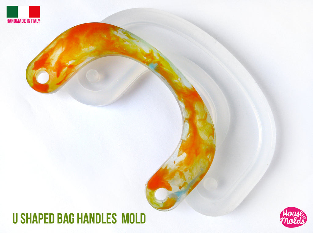 U-Shaped  Bag Handles Clear Mold , Handles measurements  14,2 cm x 8 cm -5 mm thickness - premade holes - super shiny casting exclusive from  House of molds