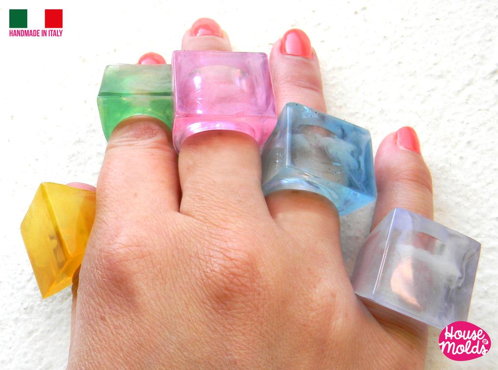 Cube Rings Celar Mold-  5 sizes Cube rings resin rings maker-super shiny creations