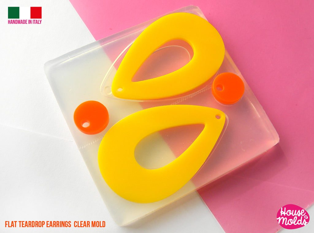 Flat Teardrop earrings clear silicone mold-60s earrings Drops Mold,earrings 59 mm x 38 mm 2 mm thickness-super shiny results