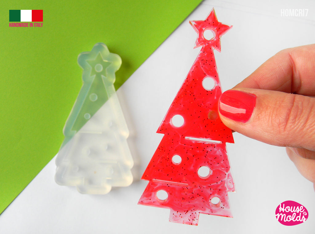Christmas Tree Flat shape Decoration Clear Mold , 90 x 40 mm 4 mm thickness , super shiny - house of molds made in Italy