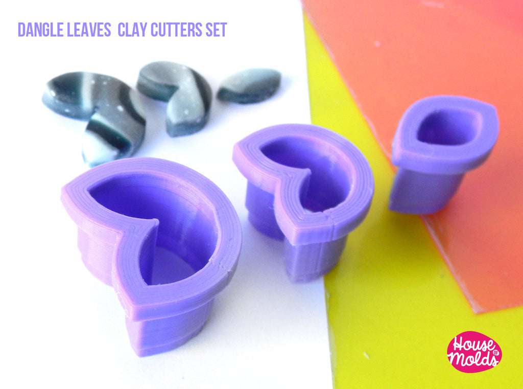 DANGLE LEAVES CLAY CUTTERS SET OF 3  - BIOBASED PLA - CLEAN CUT EDGES -House of Molds