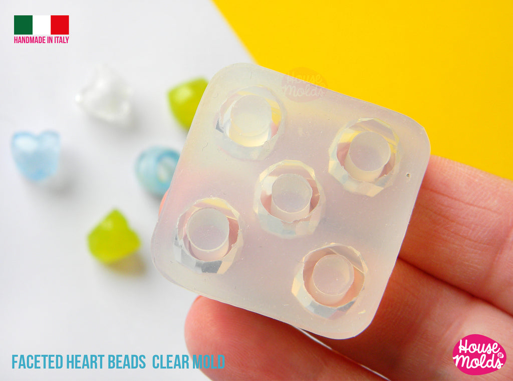 FACETED HEARTS DRILLED BEAD MOLD 5 CAVITIES heart beads 11 x 10 mm inner hole 5,8 mm  House Of Molds