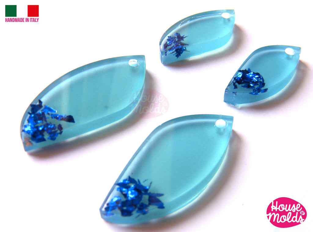 Set of 4 Flat Leaves Clear Mold Pre Made Holes on Top- Transparent Mold to make earrings or pendants collier very shiny surface , easy to use