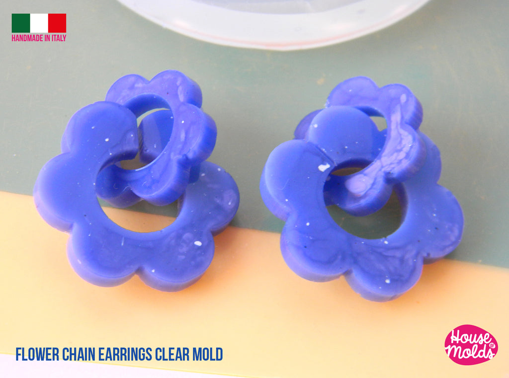 Flower Chain Earrings Clear Mold , 4 cavityes super shiny - house of molds -made in italy