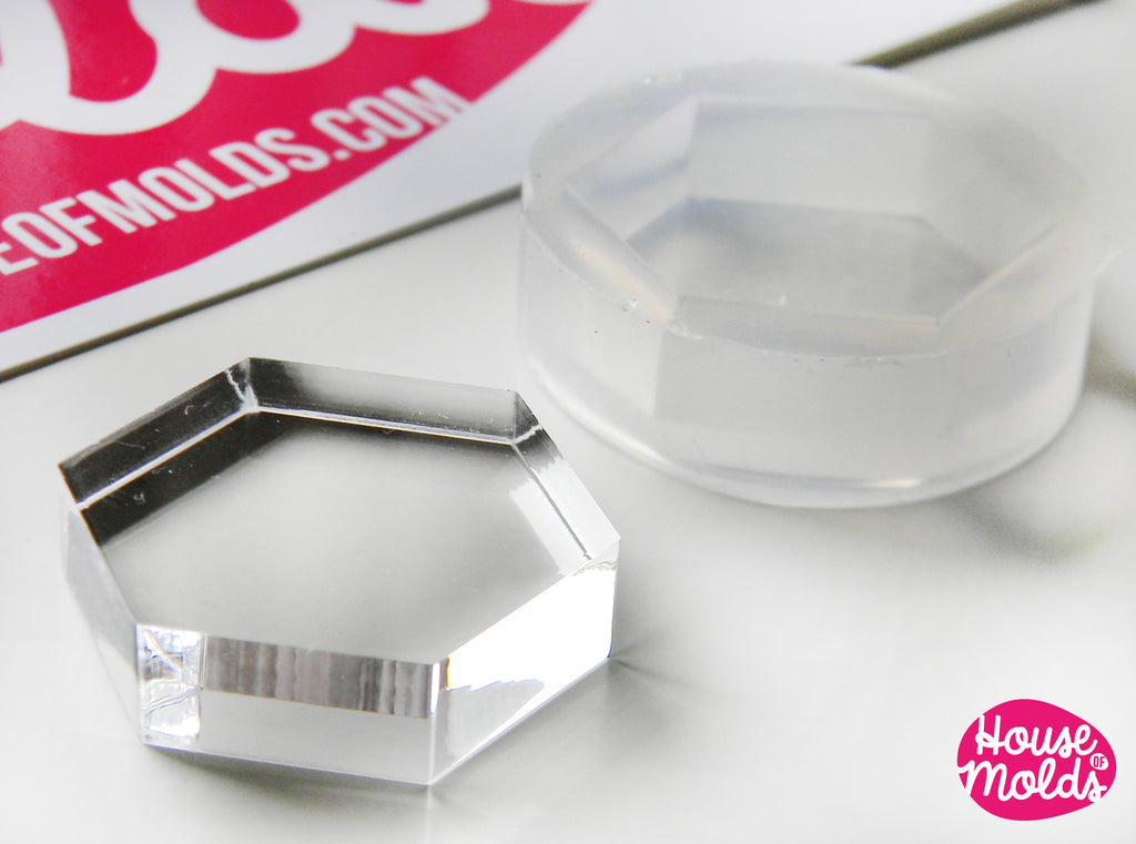 Hexagon Clear Mold 25 mm x 29 mm  ,Regular Hexagon transparent Mold  to make resin  earrings or pendants-very shiny surface easy to use