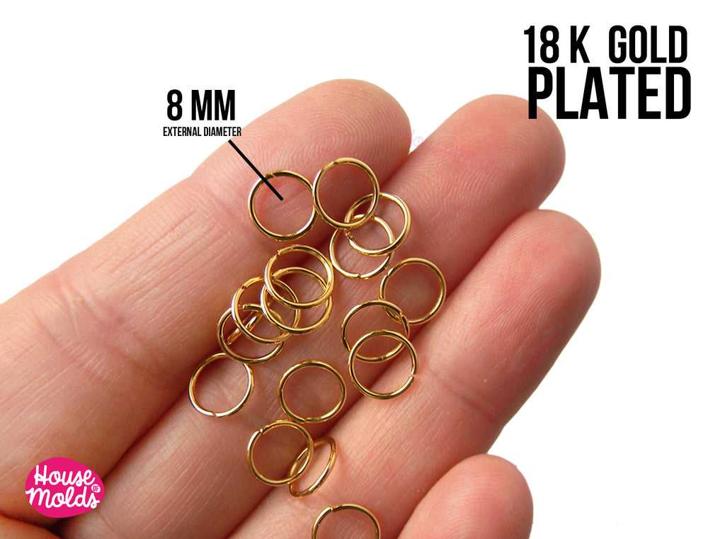 18K Gold Plated Open Jump Rings  - 8 mm external diameter - luxury quality