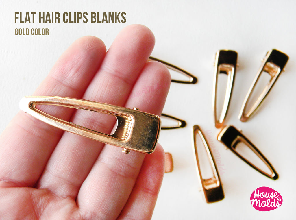 Golden Hair Clips Blanks - Glue on Hair accessories  -  55 mm lenght , 15 mm  max width -house of molds