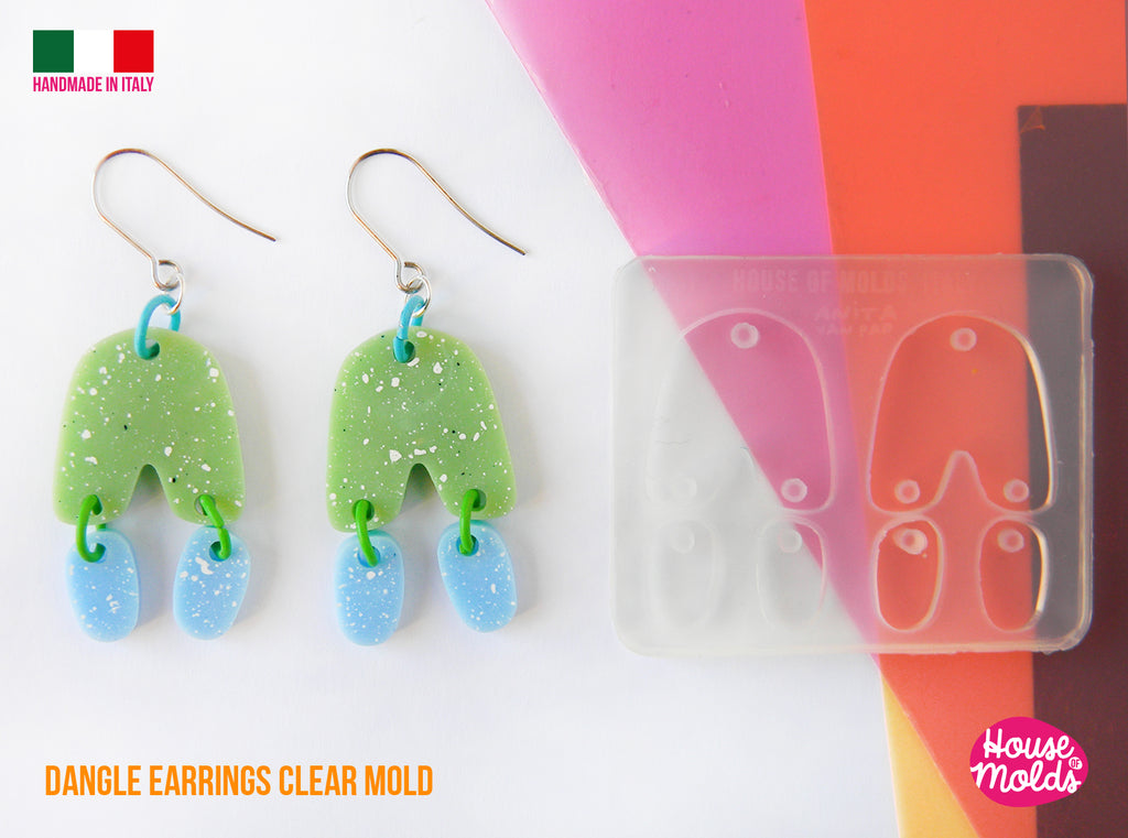 HELSINKI dangles  Earrings Clear Mold , Premade Holes ,super shiny - house of molds -made in italy
