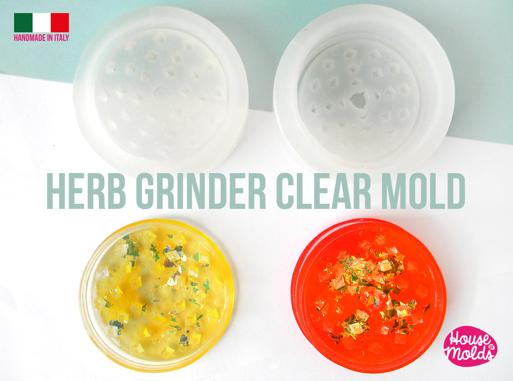 BIG Herb Grinder Clear Mold Set - grinder set measurements 60 mm diameter ( 2.37 inches diameter ) -super glossy resin reproductions -
