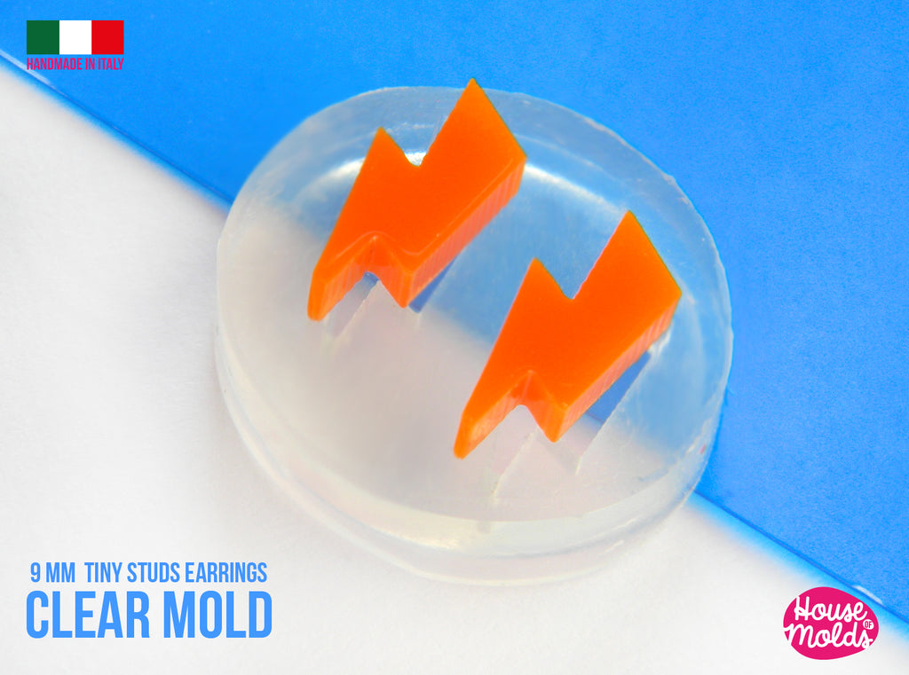 Lightning Bolts Tiny studs earrings  Clear Mold  , measurements 9 x 4  mm -  thickness 3 mm - super shiny - house of molds