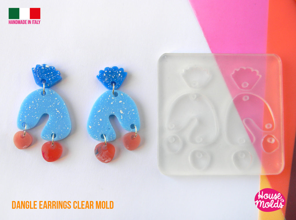 Madrid Dangle Earrings Clear Mold , Premade Holes ,super shiny - house of molds -made in italy