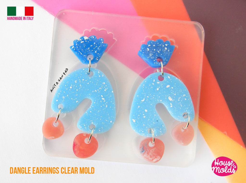 Madrid Dangle Earrings Clear Mold , Premade Holes ,super shiny - house of molds -made in italy
