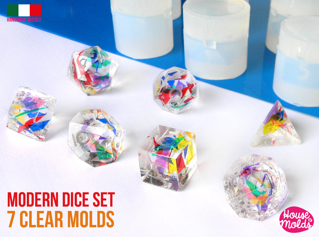 IMPERFECT Modern Sharp Gamer Dice Set of 7 Clear Silicone Molds - HOUSE OF MOLDS