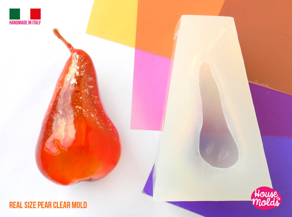 Real Size Pear Fruit Clear Silicone Mold  - 12 cm x 7,5 cm thickness 3d Pear- glossy with natural surface - house of molds