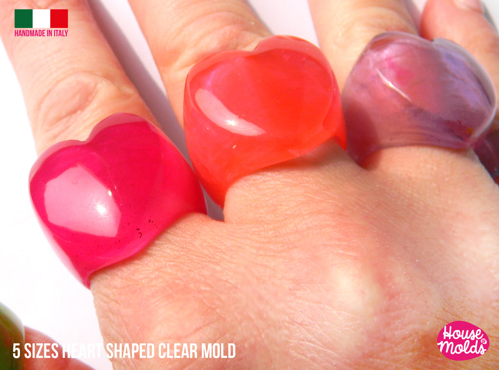 Clear Multi Size Puffy Hearts Rings- Clear Mold to make 5 size Hearts ring-resin rings maker-super shiny creations