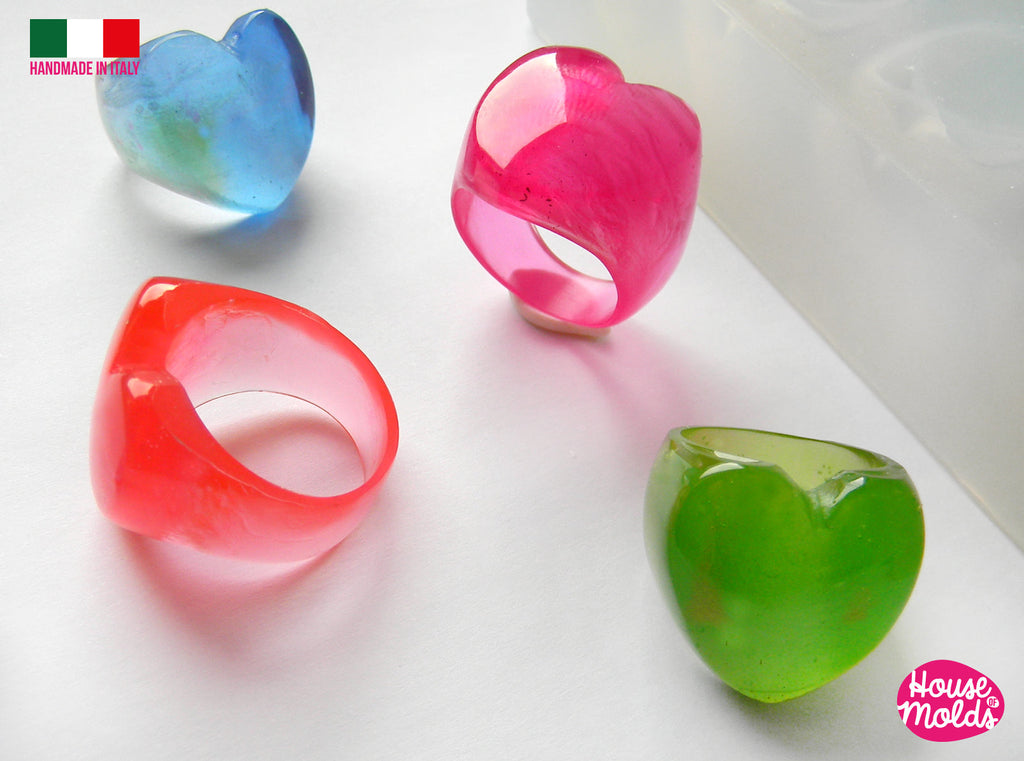 IMPERFECT Clear Multi Size Puffy Hearts Rings- Clear Mold to make 5 size Hearts ring-resin rings maker-super shiny creations