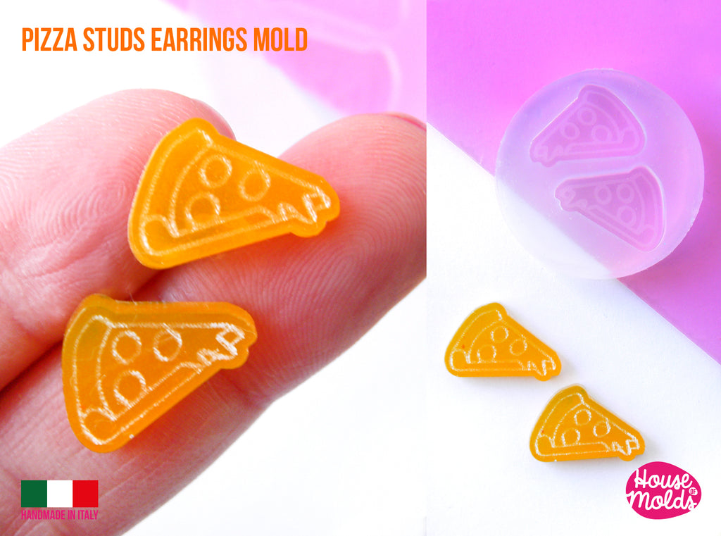 Pizza Tiny studs earrings  Clear Mold - 16 x 12 mm   -  thickness 3 mm - super shiny - house of molds
