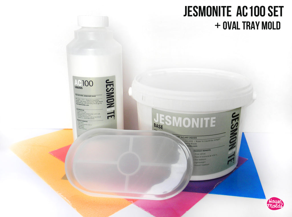 Jesmonite AC100 + Oval Tray Mould Set : Non Toxic Water Based Resin For Casting ( Base + Liquid = 3,5 kg)