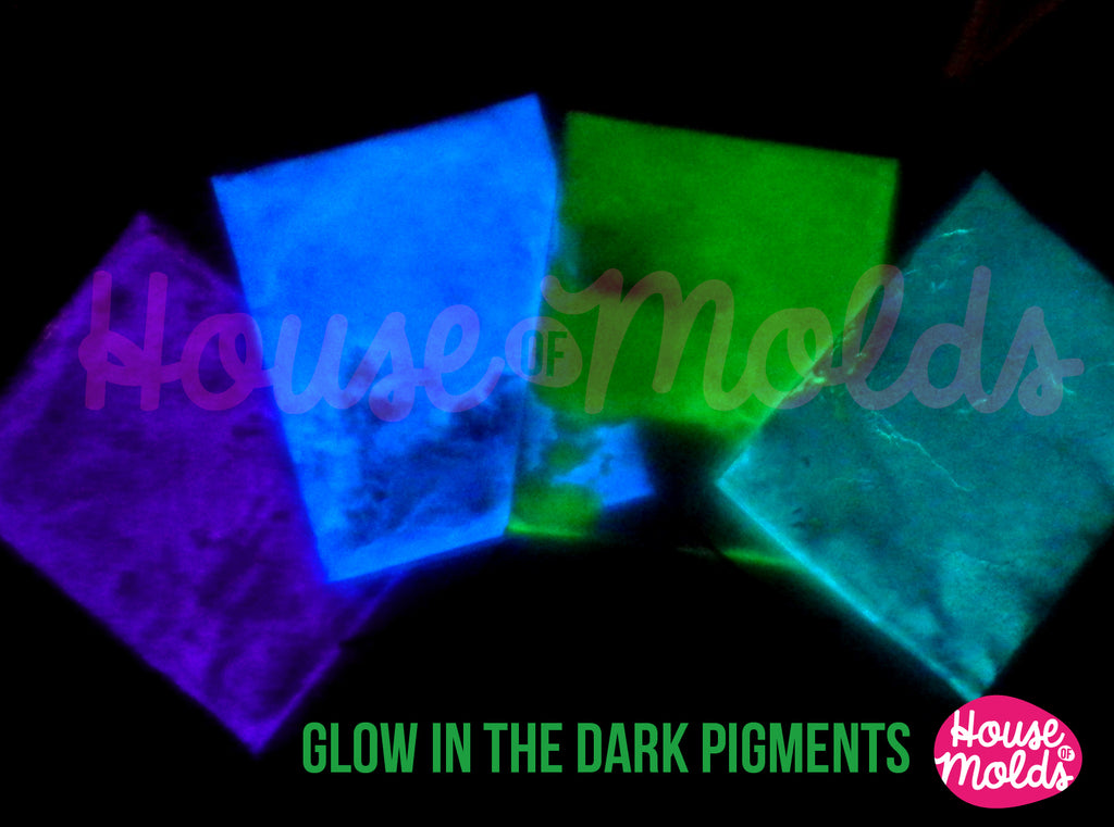 Glow in the dark Pigments for Resin Colour Kit of 4 -white in the light bright coloured in the dark--high glowing properties infinite combinations