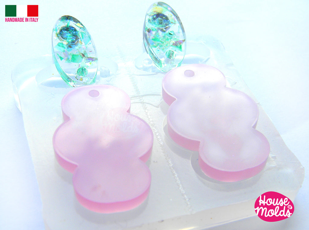 Clouds and Ovals earrings clear mold- 4 cavityes with Pre Made Holes on Top -Transparent Mold to make earrings or pendants: super shiny
