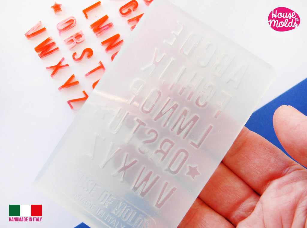 Small Alphabet Clear Silicone Mold , 11 mm height x approx 6 mm wide (each Letter ) - great for resin earrings/ necklace making and for decoration of any creations- super glossy - house of molds 2021