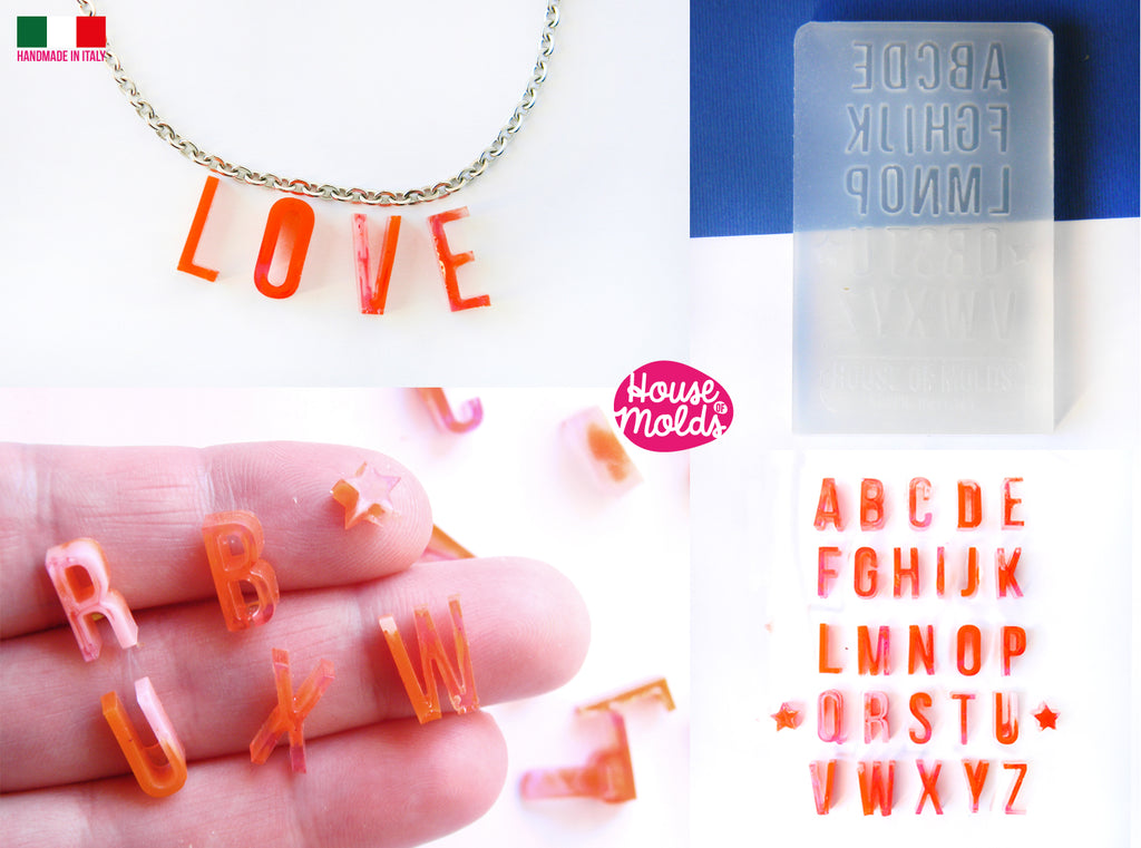 Small Alphabet Clear Silicone Mold , 11 mm height x approx 6 mm wide (each Letter ) - great for resin earrings/ necklace making and for decoration of any creations- super glossy - house of molds 2021