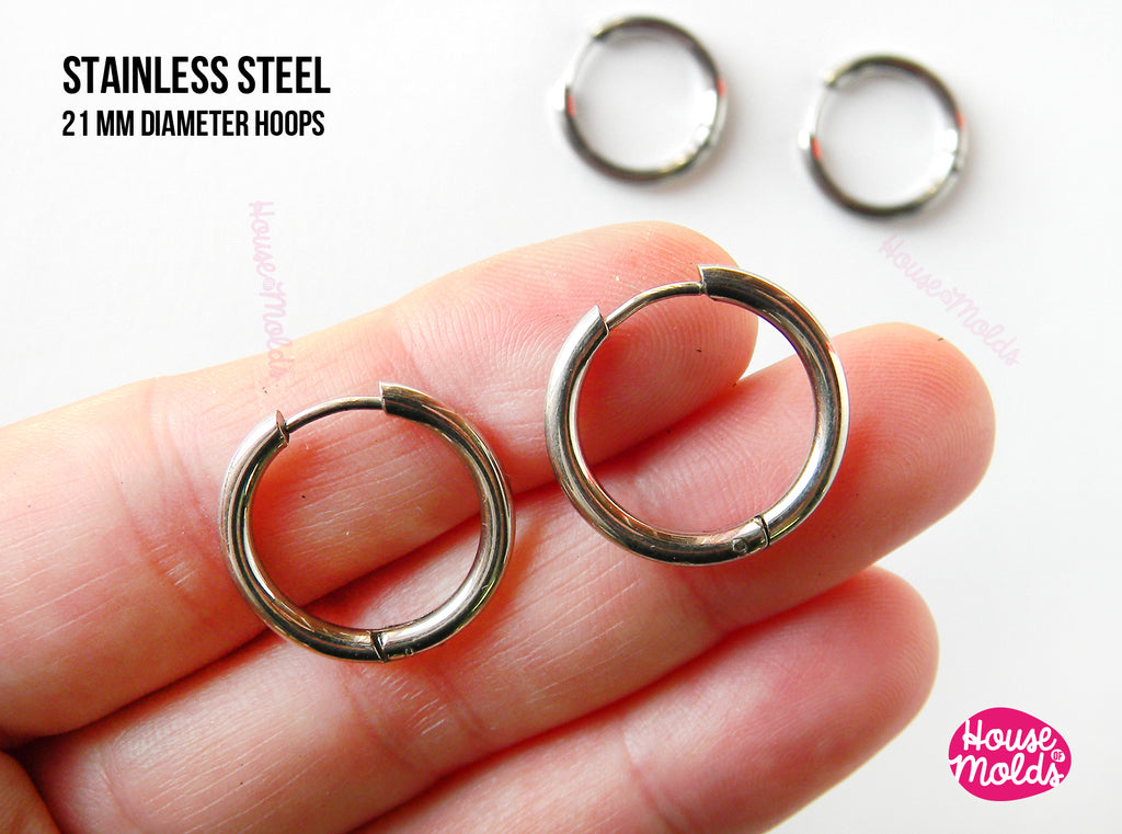 21 mm Hoops Earrings blanks  - stainless steel - hypoallergenic high  quality