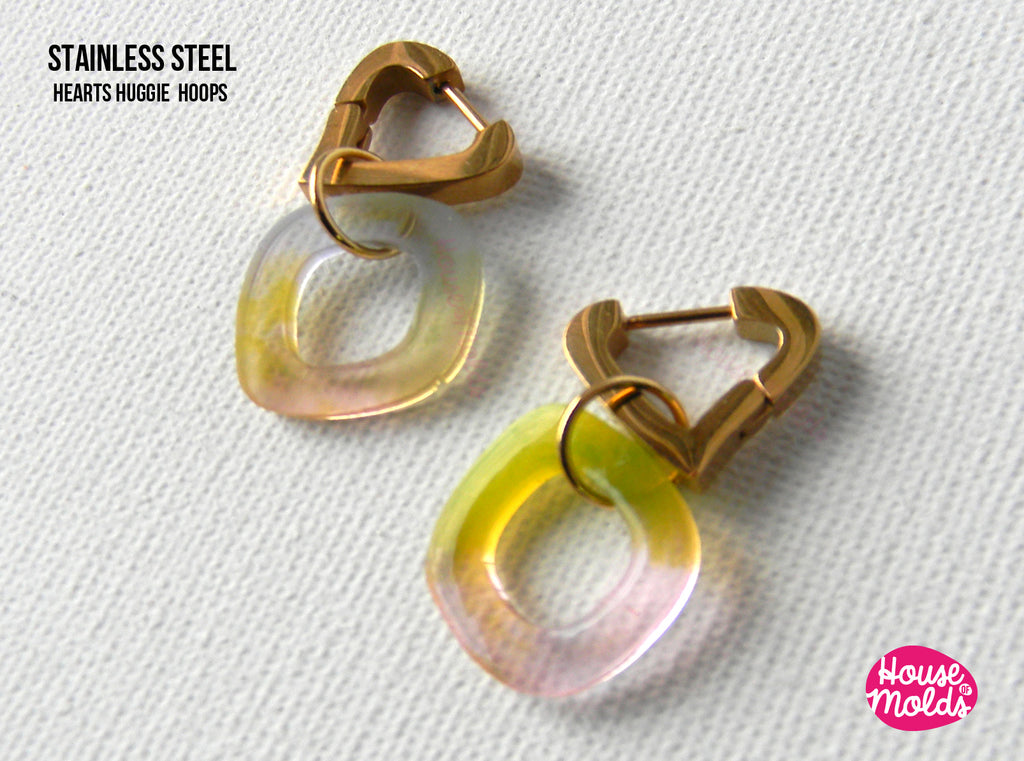 Heart Huggie Hoops Earrings blanks  - stainless steel gold colour  15 mm x 13 mm - luxury quality