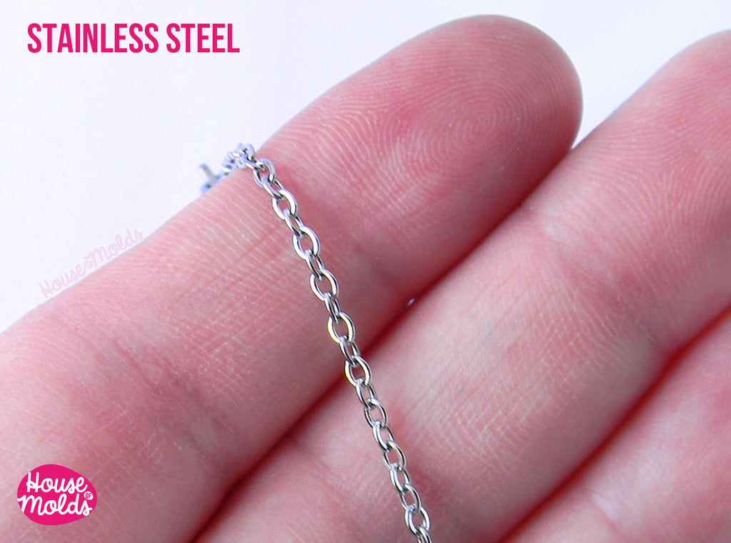 Stainless Steel Thin Rolo Necklace with Clasp - 2 mm thickness 41 cm + 7 cm extender chain- ready to use