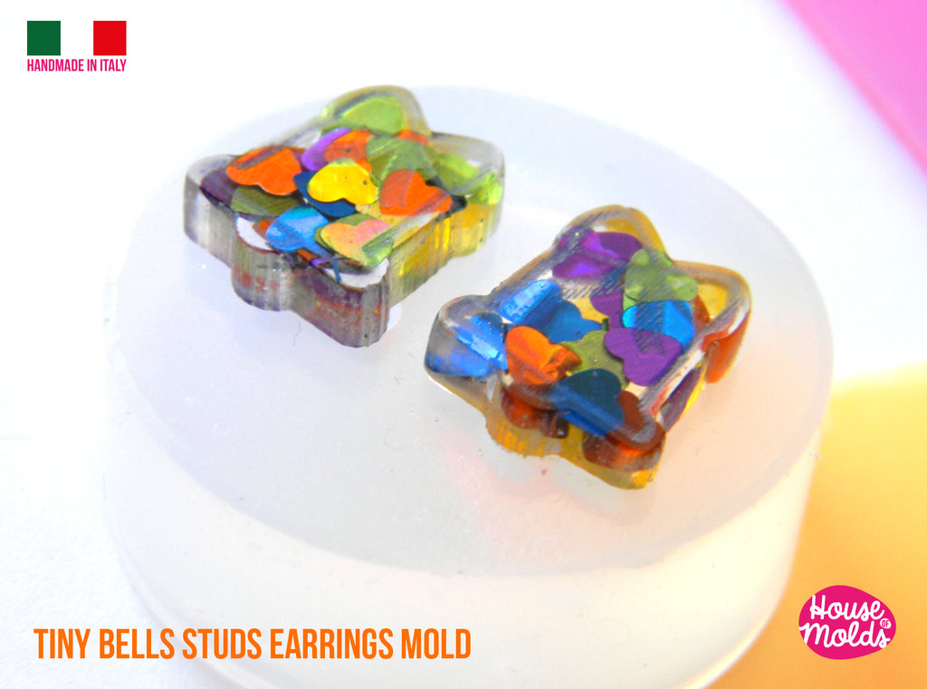 Tiny Bells  studs earrings  Clear Mold  ,10 x 12 mm ,   thickness 3 mm - super shiny - house of molds