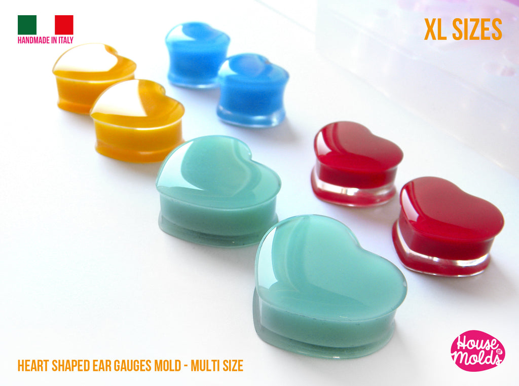 Heart Shaped Plugs Clear Mold - 6 Sizes Silicone Mold 12 cavityes-Multisize Ear plugs from 6 to 17  mm diameter