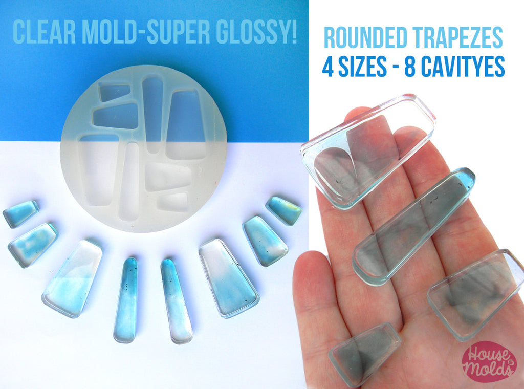 8 Cavityes ROUNDED TRAPEZES Clear Mold 4 sizes ,Mold to make resin collier,earrings, multiple pendants-very shiny surface super easy to use!