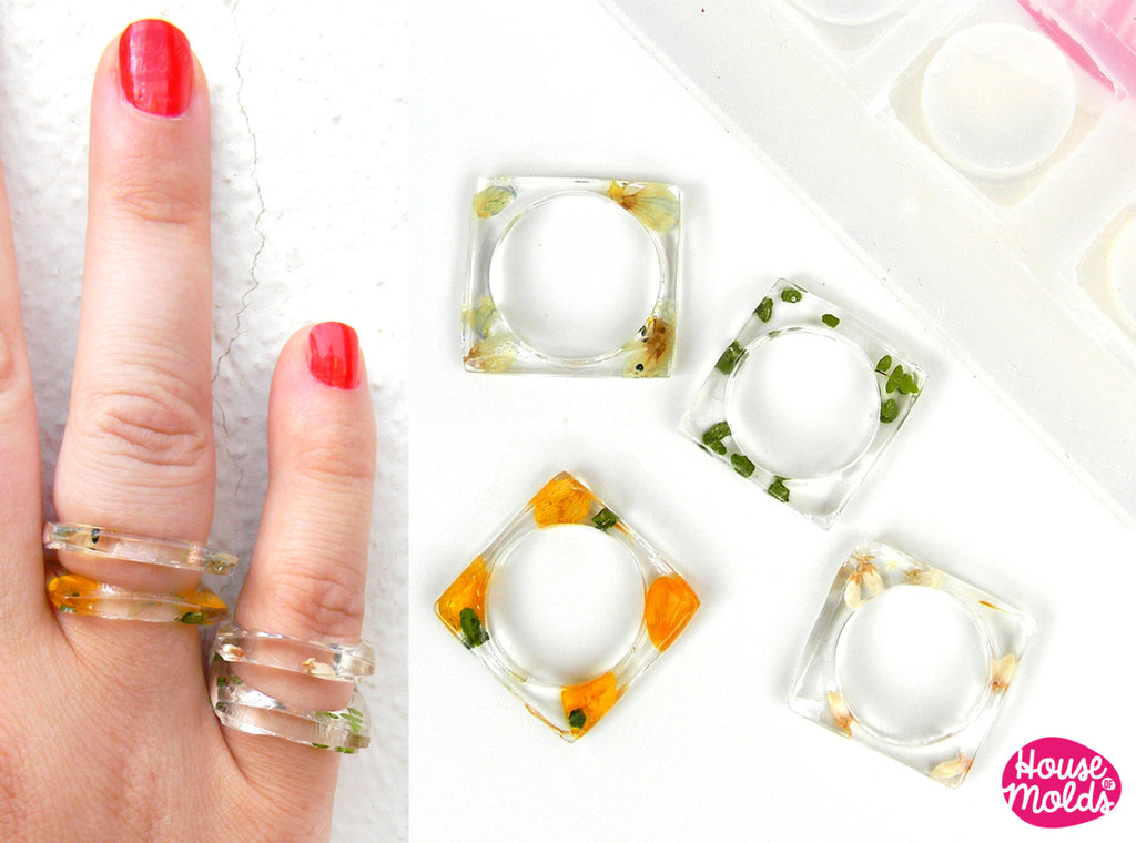 Squared Thin Band Rings Clear Mold-4 size mold,rings maker mold,super shiny surface silicone mold,stackable rings