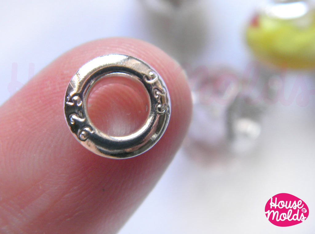 Silver Plated-stamped 925- Grommets for European style Beads,drilled Bead eyelets,external diameter 9 mmx3mm,inside Hole 5mm