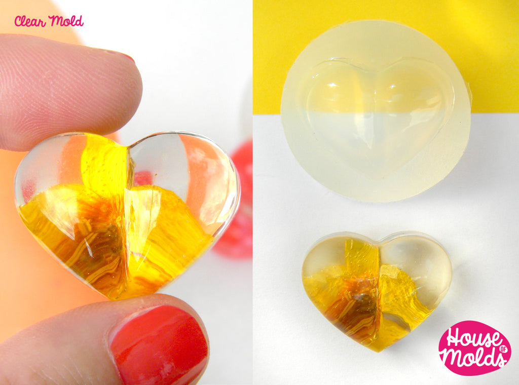 Puffed Heart Clear Silicone Mold - HOUSE OF MOLDS 24 mm x 29 mm pendant mold for resin,super shiny surface easy to use