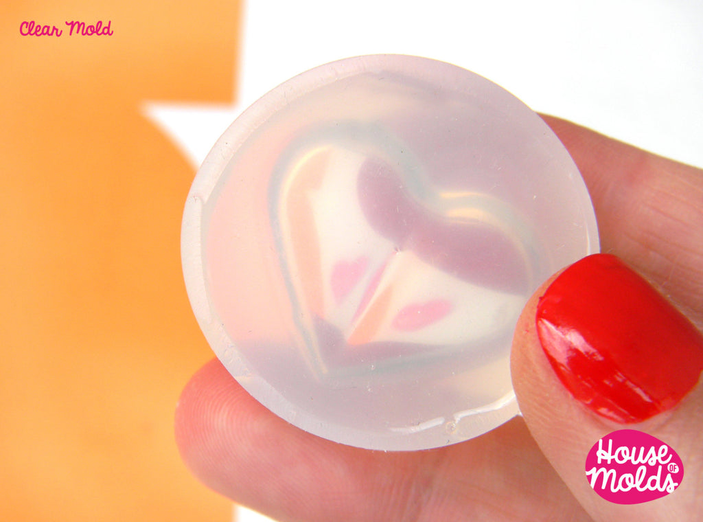 Puffed Heart Clear Silicone Mold - HOUSE OF MOLDS 24 mm x 29 mm pendant mold for resin,super shiny surface easy to use