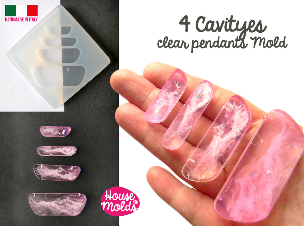 4 Cavityes ABSTRACT FLATS Clear Mold 4 sizes ,Mold to make resin collier,earrings, multiple pendants-very shiny surface super easy to use!