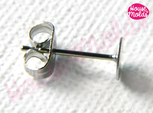 Stainless Steel Studs Earrings Blanks 5 mm diameter, with Backs included-Rounded flat backs easy to glue on or embed