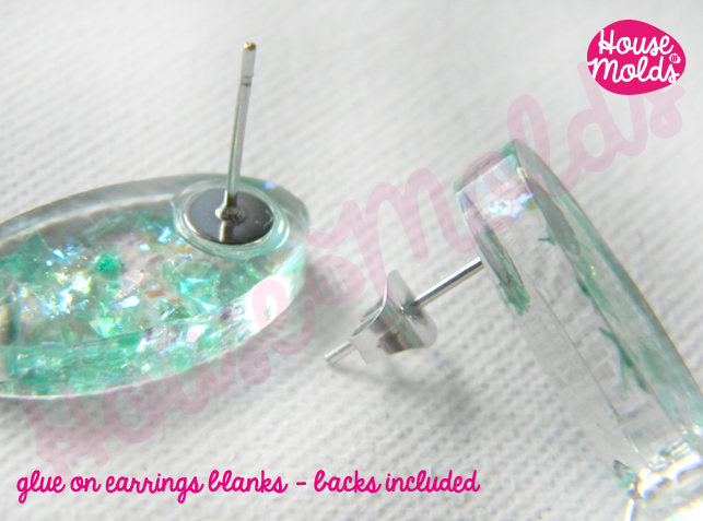 Stainless Steel Studs Earrings Blanks 5 mm diameter, with Backs included-Rounded flat backs easy to glue on or embed
