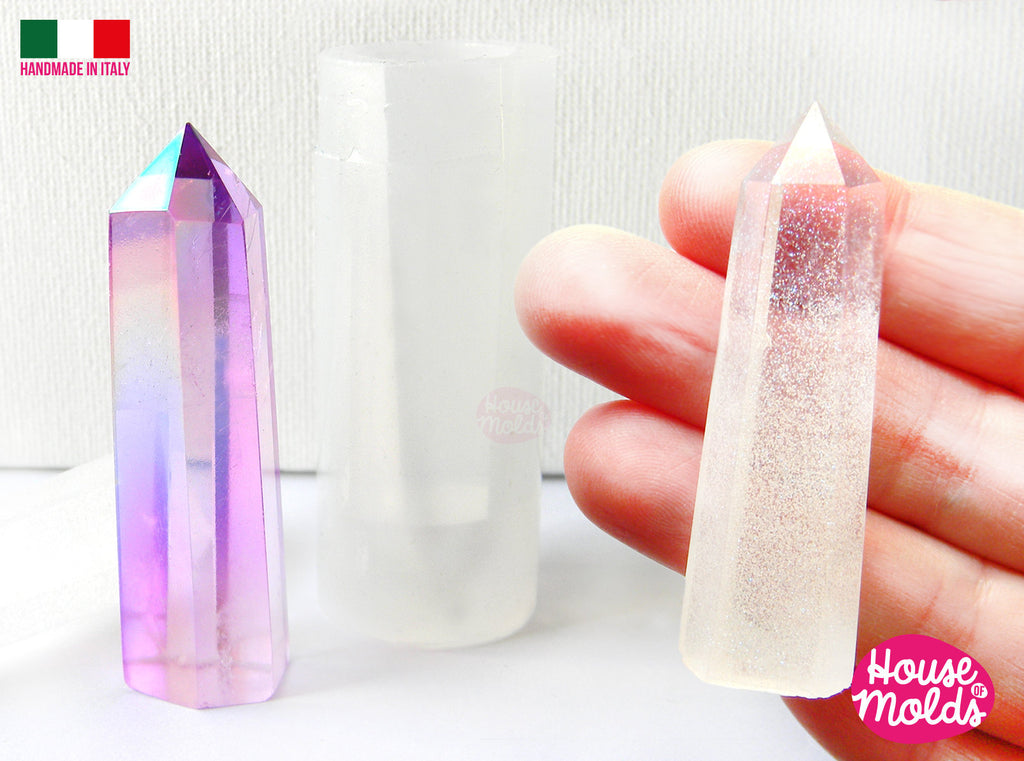 Free Standing Crystal Prism Clear Silicone Mold-Hexagonal natural shaped  58mm-x18mm- House Of Molds ,super shiny surface