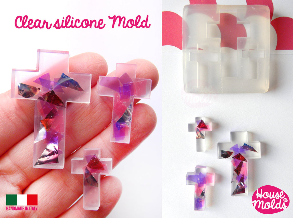 Plain Crosses Clear resin Mold, 3 sizes , very shiny  easy to use , house of molds design