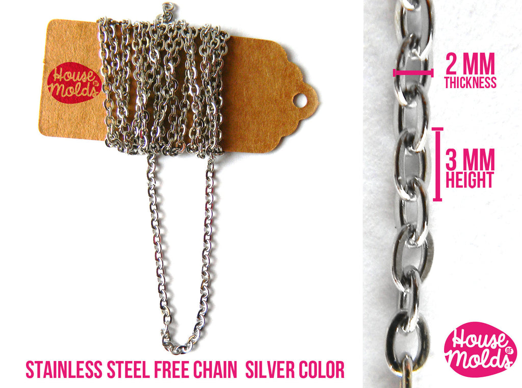 Stainless Steel Free Chain 2 mm thickness-Silver Colour- create your Necklace bracelet dangles earrings and more