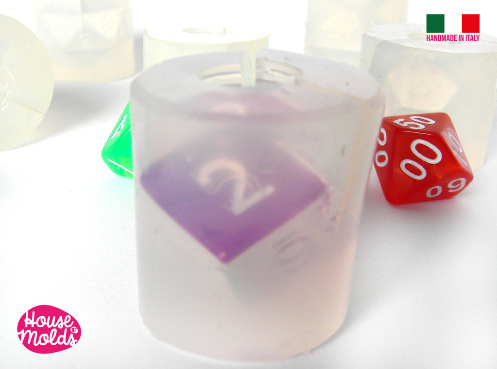 Mini Gamer Dices Set of 7 Clear Silicone Molds - HOUSE OF MOLDS-7 Mini dices with number engraved silicone clear molds,super shiny surface